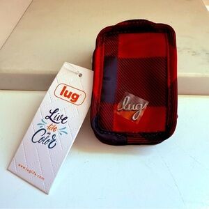 NWT Lug Drizzle Mini Zip Storage Pouch Plaid Red and Black